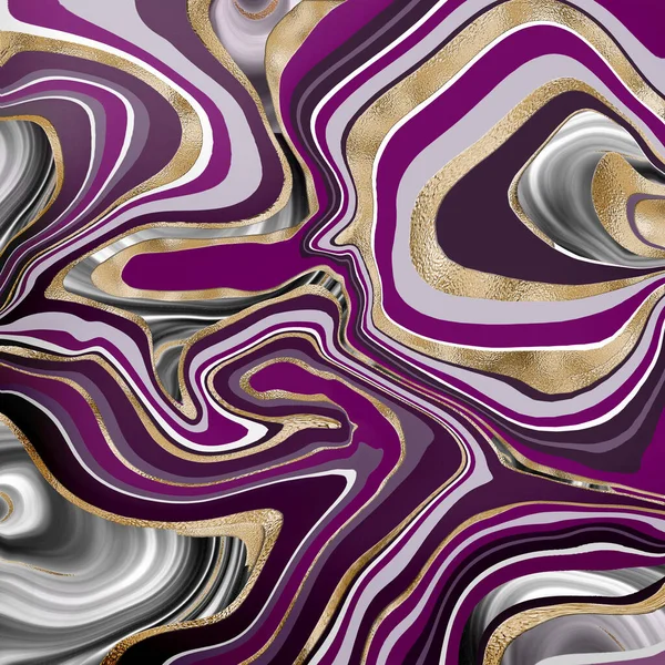 紫色旋涡图案 有金脉的有纹理的大理石玛瑙流行图案 流星雨效应 说明1 — 图库照片