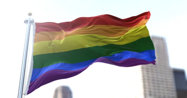 Bandeira Arco Íris Bater Vento Símbolo Orgulho Gay Paz Direitos — Fotografia de Stock