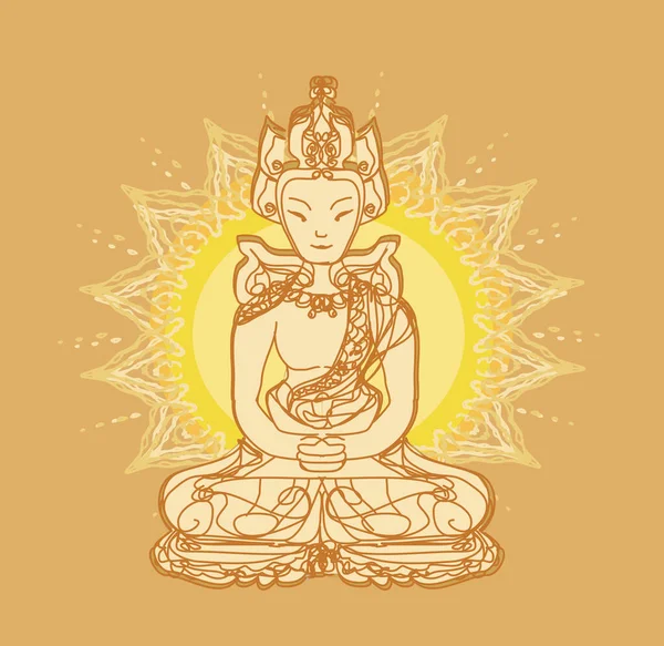 Buddha Goldstatue Über Verziertem Mandala — Stockfoto