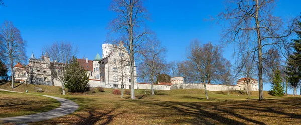 Vista Panorâmica Castelo Conto Fadas Lichtenstein Alb Swabian Alemanha — Fotografia de Stock