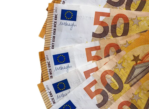 Euro Banknotları Para Eur Avrupa Birliği Para Birimi Beyaz Arkaplan — Stok fotoğraf