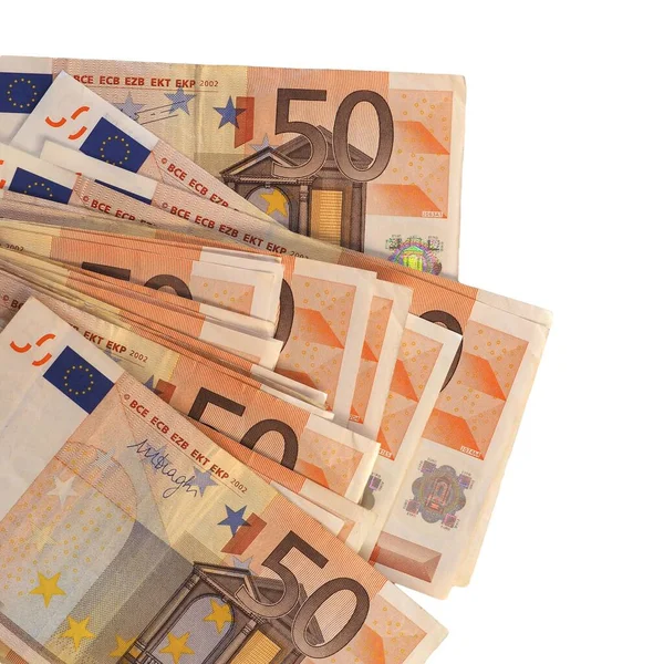 Евро Банкноты Деньги Eur Валюта Европейского Союза Изолированы Белом Фоне — стоковое фото