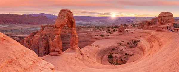 Arco Delicado Parque Nacional Arches Moab Utah Atardecer — Foto de Stock