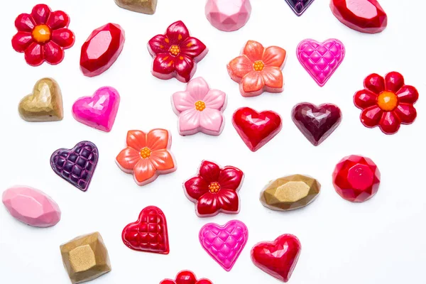 Heart Shaped Candies White Background — Stock Photo, Image