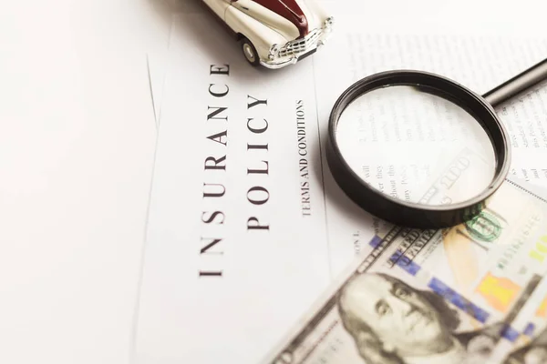 Certificate Motor Insurance Policy Car Dollar Bills — Stock Photo, Image