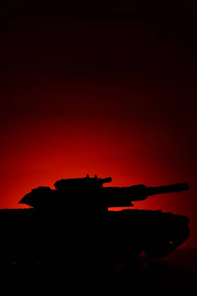 Silhouette Military Tank Background Sunset — Stock Photo, Image