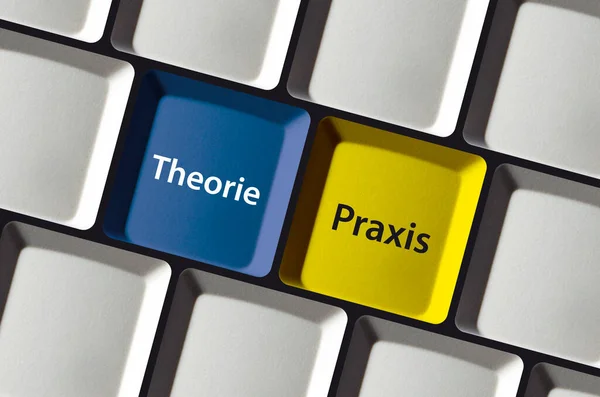 Theory Practice German Language Theorie Oder Praxis Computer Keyboard Knowhow — Stock Photo, Image