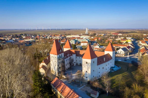 Κάστρο Στην Πόλη Orth Der Donau Στην Κάτω Αυστρία Αεροφωτογραφία — Φωτογραφία Αρχείου