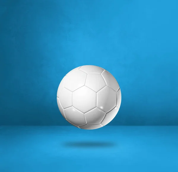 白色足球孤立在蓝色工作室背景 3D插图 — 图库照片