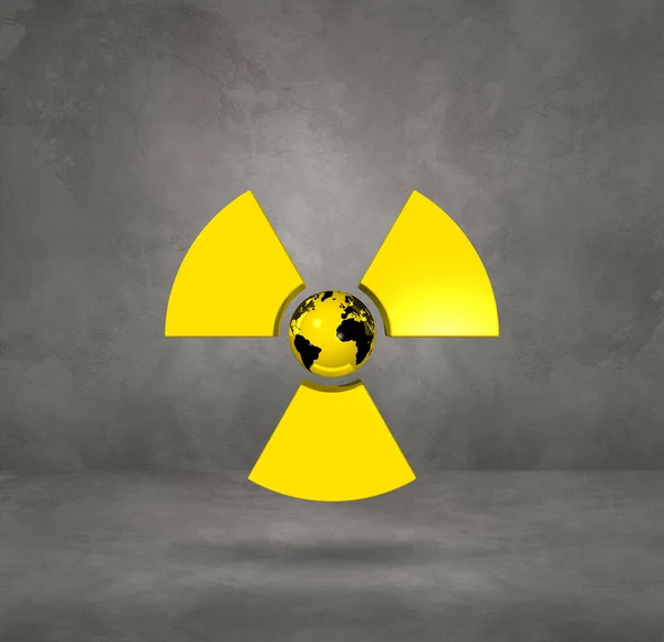 Wereldkaart Radioactief Symbool Concrete Studio Achtergrond Illustratie — Stockfoto