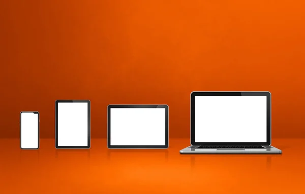 Laptop Κινητό Τηλέφωνο Και Ψηφιακό Tablet Πορτοκαλί Γραφείο Εικονογράφηση — Φωτογραφία Αρχείου
