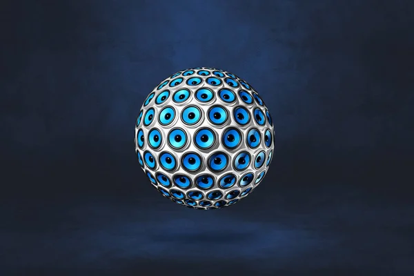 スピーカーは暗い青のスタジオの背景に隔離された球 3Dイラスト — ストック写真