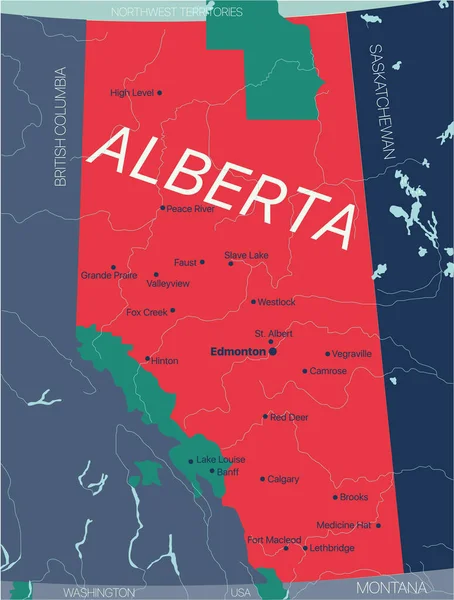 Provincia Alberta Mapa Editable Vector Del Canadá Con Capital Fronteras —  Fotos de Stock