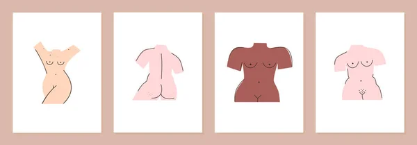 異なる裸の女性の体を持つカバーテンプレートのセット 体がポジティブだ すべての女性は美しい デザインは ノートブック プランナー ポスター カード用です A4サイズ ベクターイラスト — ストック写真