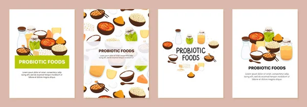 Conjunto Fundos Com Alimentos Probióticos Melhores Fontes Probióticos Bactérias Benéficas — Fotografia de Stock