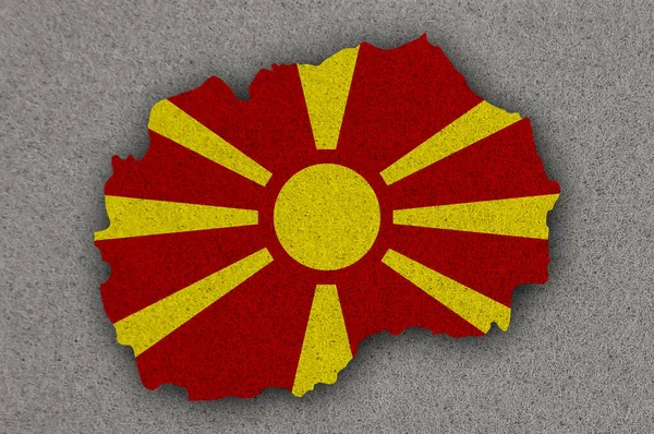 Kaart Vlag Van Noord Macedonië Vilt — Stockfoto