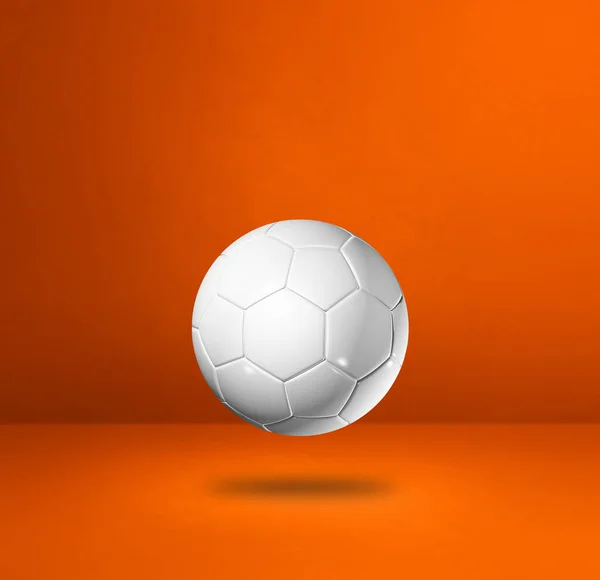 Balle Football Blanche Isolée Sur Fond Studio Orange Illustration — Photo