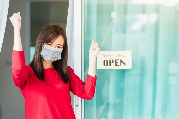 New Normal Asian Young Woman Wear Face Mask Protect Glad — Stock Photo, Image