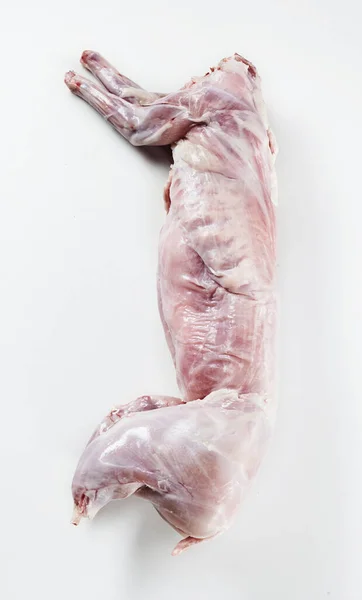Vyčištěná Kůže Divoký Králík Jatečně Upravená Těla Připravena Opékání Ležící — Stock fotografie