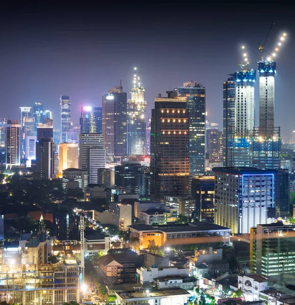 Panoramę Miasta Dżakarta Miejskich Wieżowców Nocy Dżakarta — Zdjęcie stockowe