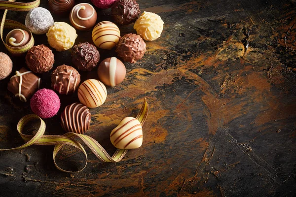 Gourmet Chocolate Valentines Still Life Large Selection Luxury Handmade Chocolates — Stock Photo, Image