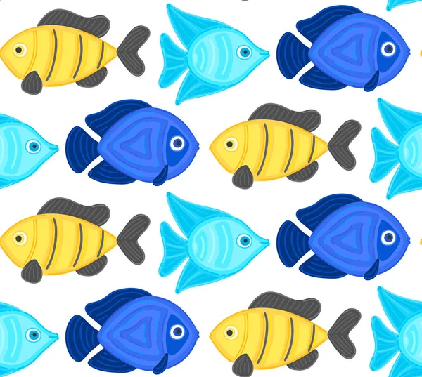 カラフルな抽象的な魚とベクトルシームレスパターン 海底世界 水族館 ペットショップ 釣具店 水族館での包装紙 パッケージ ポスター 衣類や他の繊維 — ストック写真