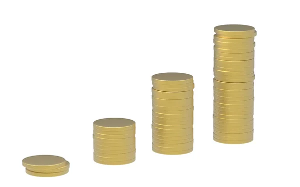 Rising Gold Coins Stack Sideways Strong Growth Market Stock Market — Stock Photo, Image