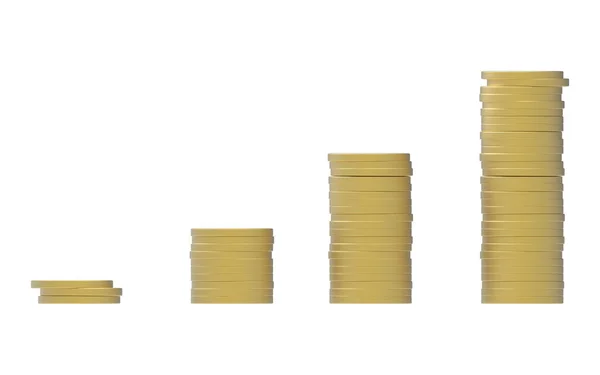 Aumento Delle Monete Oro Impilare Direttamente Sul Lato Forte Crescita — Foto Stock