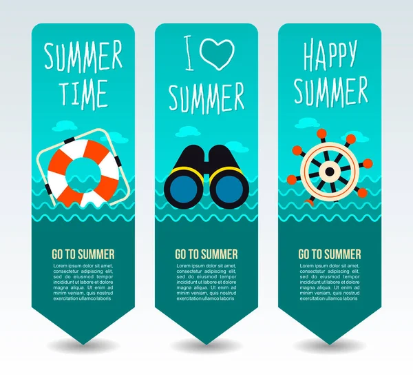Lifebuoy Binocular Helm Yacht Summer Travel Vacation Vector Banners Summertime — Stock Photo, Image