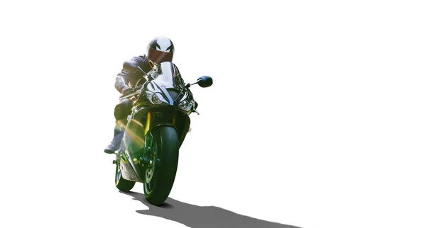 バイクで移動中だ オートバイツアーで空の道を走るのが楽しい 白で区切られた あなたの個々のテキストのためのコピースペース — ストック写真