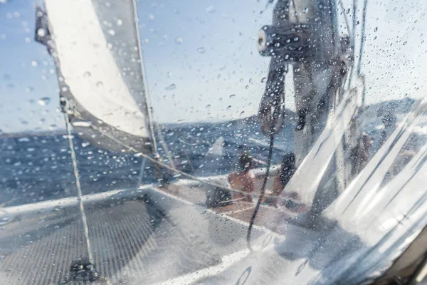 Segling Yacht Katamaran Segling Grov Havet Segling Segelbåts Koncept Smala — Stockfoto