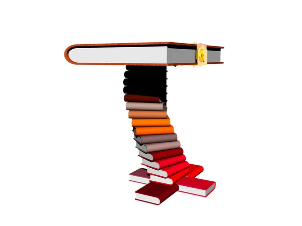 Books Stacked Table Lock Rendering — Stock Photo, Image
