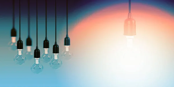 Glödlampa Med Glödande Lampor Blå Bakgrund — Stockfoto