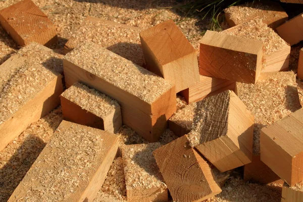 Lumber Sawn Small Pieces Piled — Stock Photo, Image