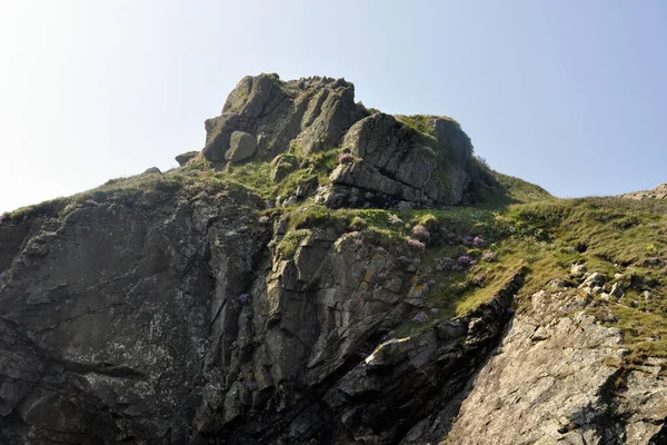 Piedra Sedimentaria Costa Atlántica Cerca Locquirec Bretaña — Foto de Stock