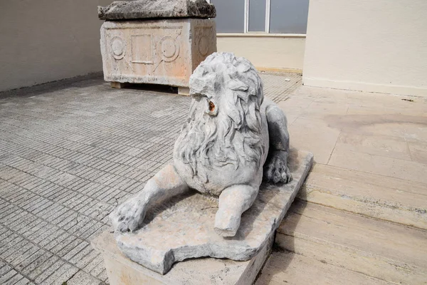 Ancient Marble Statue Lion Entrance Museum Antalya — Stock Photo, Image