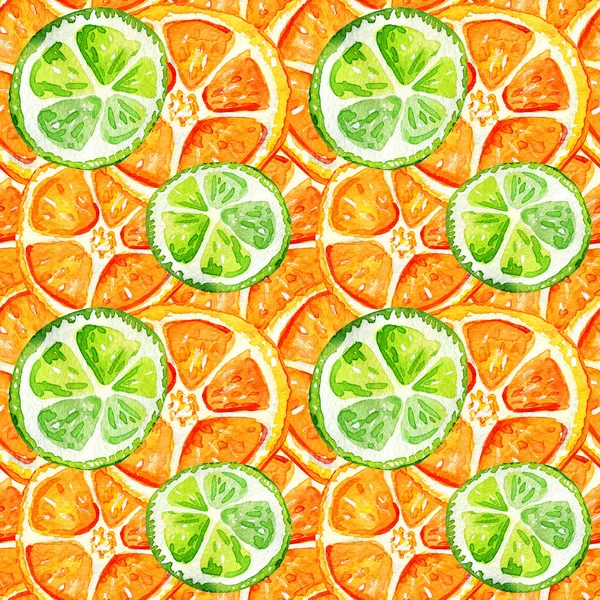 Patrón Sin Costuras Con Rodajas Naranja Fruta Tropical Exótica Refrescante — Foto de Stock