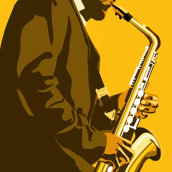 Abstrakt Musik Illustration Med Saxofonspelare Violett Solid Bakgrund — Stockfoto