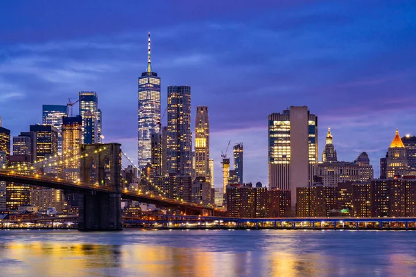 Puente Brooklyn Con Rascacielos Del Bajo Manhattan Para Ciudad Nueva — Foto de Stock