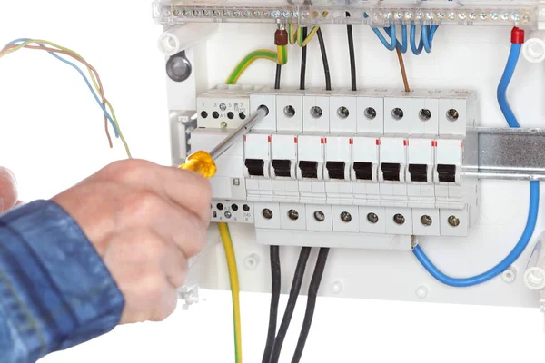 Technician Worker Repairing Electrical Circuit — Stock Photo, Image