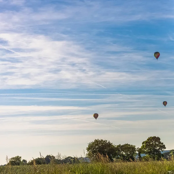 Three Hot Air Balloons French Fields Dinan France — Stock Photo, Image