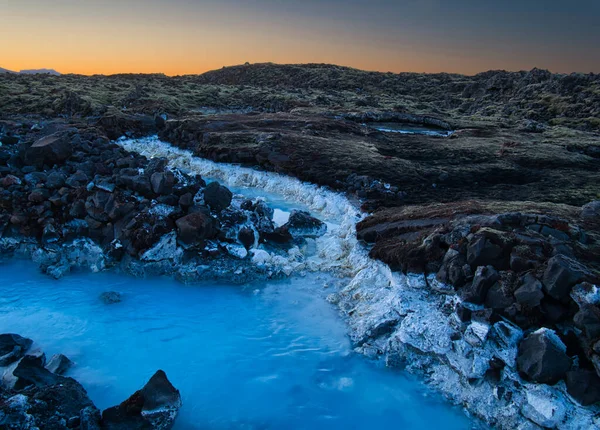 Agua Termal Lechosa Laguna Azul Islandia Atardecer — Foto de Stock