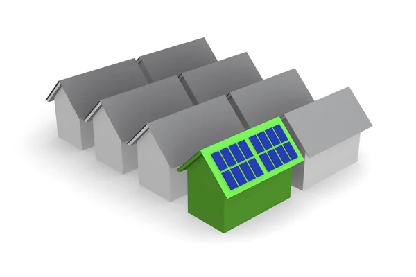 Casa Verde Com Painéis Solares Telhado Conceito Energia Solar Renderização — Fotografia de Stock