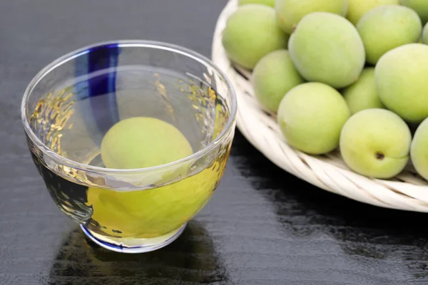 Japanese Plum Wine Called Umeshu Black Background — Stock Photo, Image