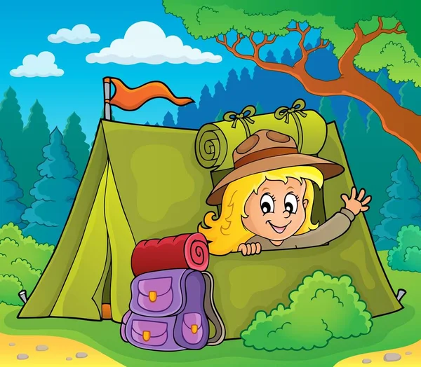 Scout Fille Dans Tente Thème Illustration Image — Photo