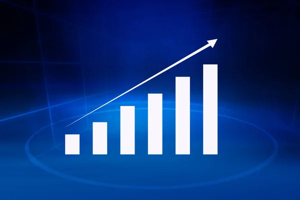 Gráfico Crescimento Financeiro Frente Fundo Azul Análise Vendas Conceito Resultados — Fotografia de Stock