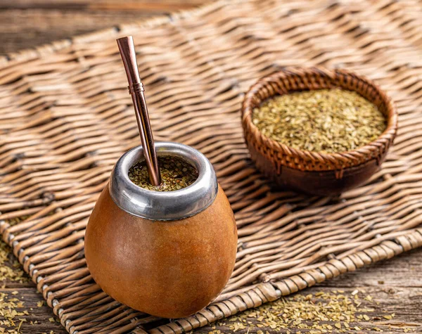 Παραδοσιακό Τσάι Yerba Αργεντινής Μια Νεροκολοκύθα Calabash Bombilla Stick — Φωτογραφία Αρχείου
