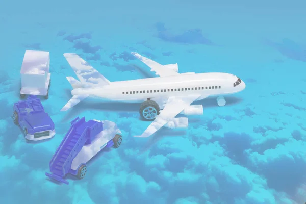 Mavi Gökyüzünde Beyaz Yolcu Uçağı Uçak Bulutlar Sisli Manzara Üzerinde — Stok fotoğraf
