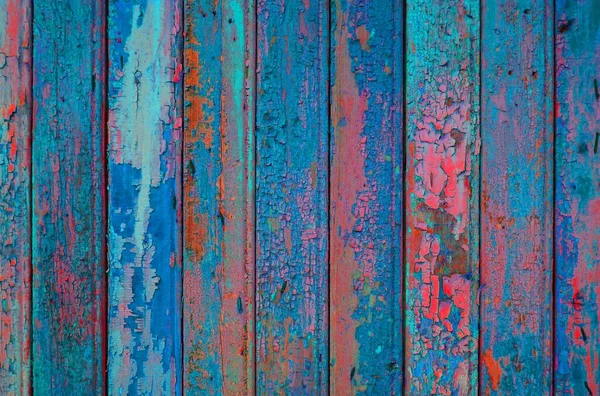 Alte Holzwand Mit Verwitterten Farben Blau Türkis Und Rosa — Stockfoto