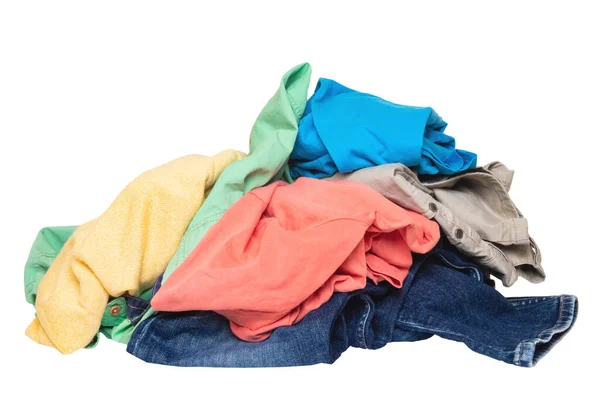 Uma Pilha Roupas Isoladas Pilha Roupas Sujas Coloridas Prontas Para — Fotografia de Stock